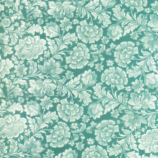 Aqua and Ivory Floral Print Italian Paper ~ Tassotti
